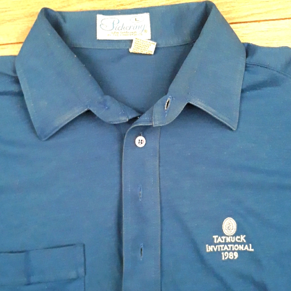 80s‎ PICKERING Dark Blue Golf L Polo Mens Shirt VTG